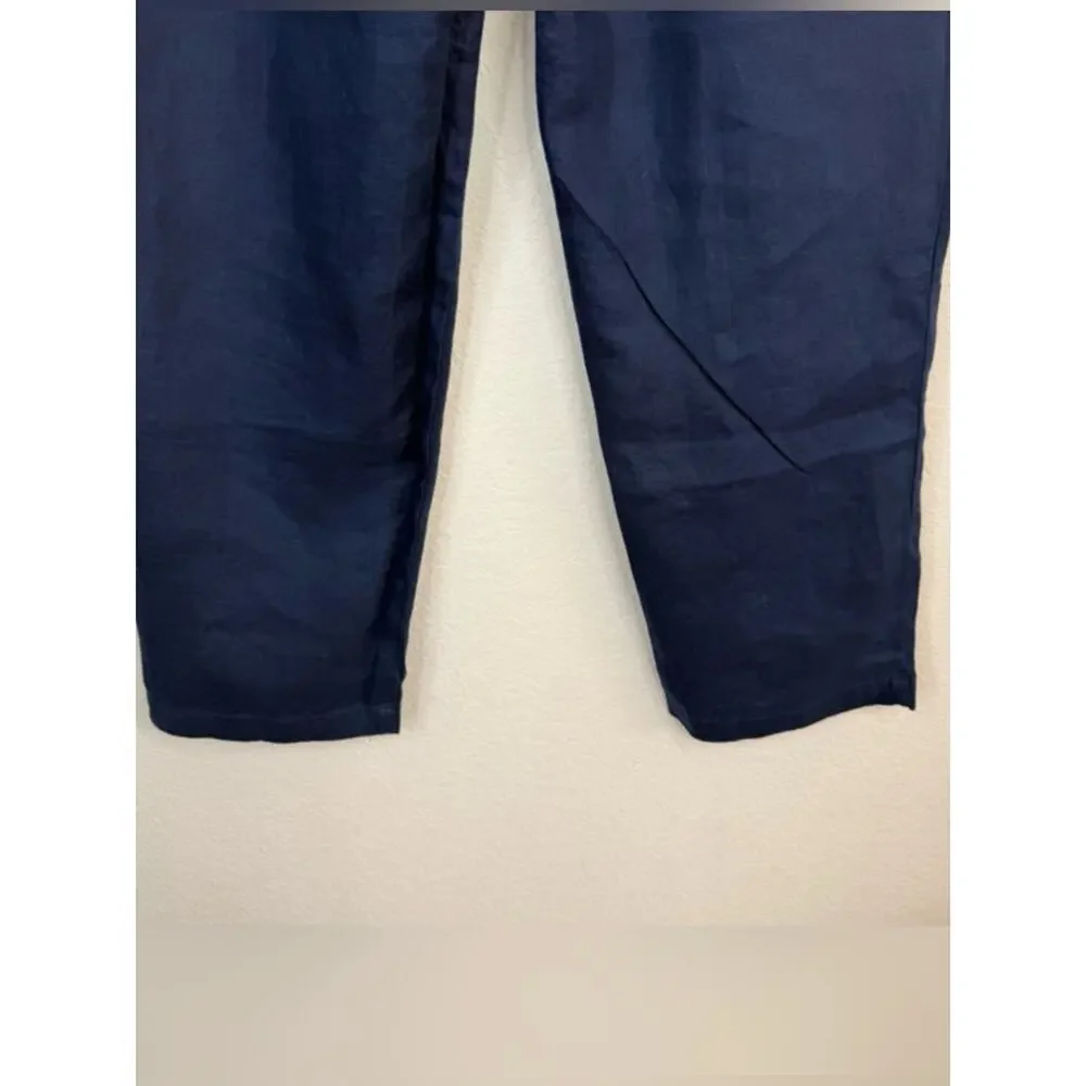 NWT QUINCE 100% European Linen Tapered Ankle Pants Elastic-Waist Deep Navy Sz S